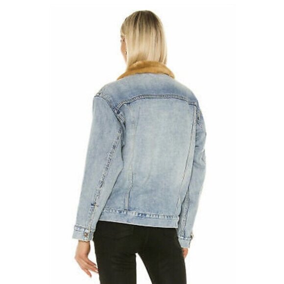Levis Women Kara Jacket Blue Faux Fur Lined Pockets 100% Cotton‎ Vintage Sz L - Picture 9 of 9